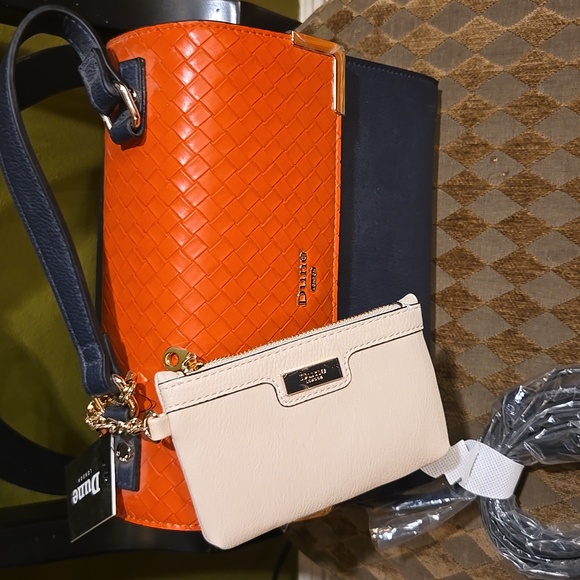 Dune 2 Tone purse Orange/Navy Purse With Shoulder Strap - Picture 3 of 3